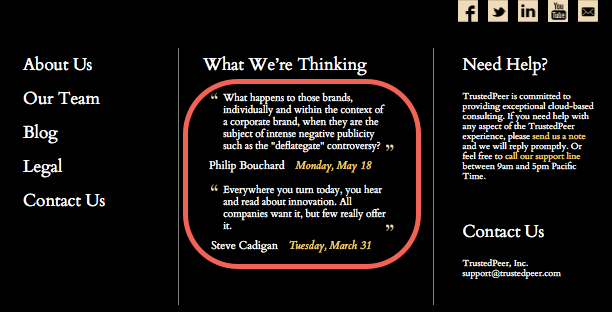 Blog teasers in home page footer